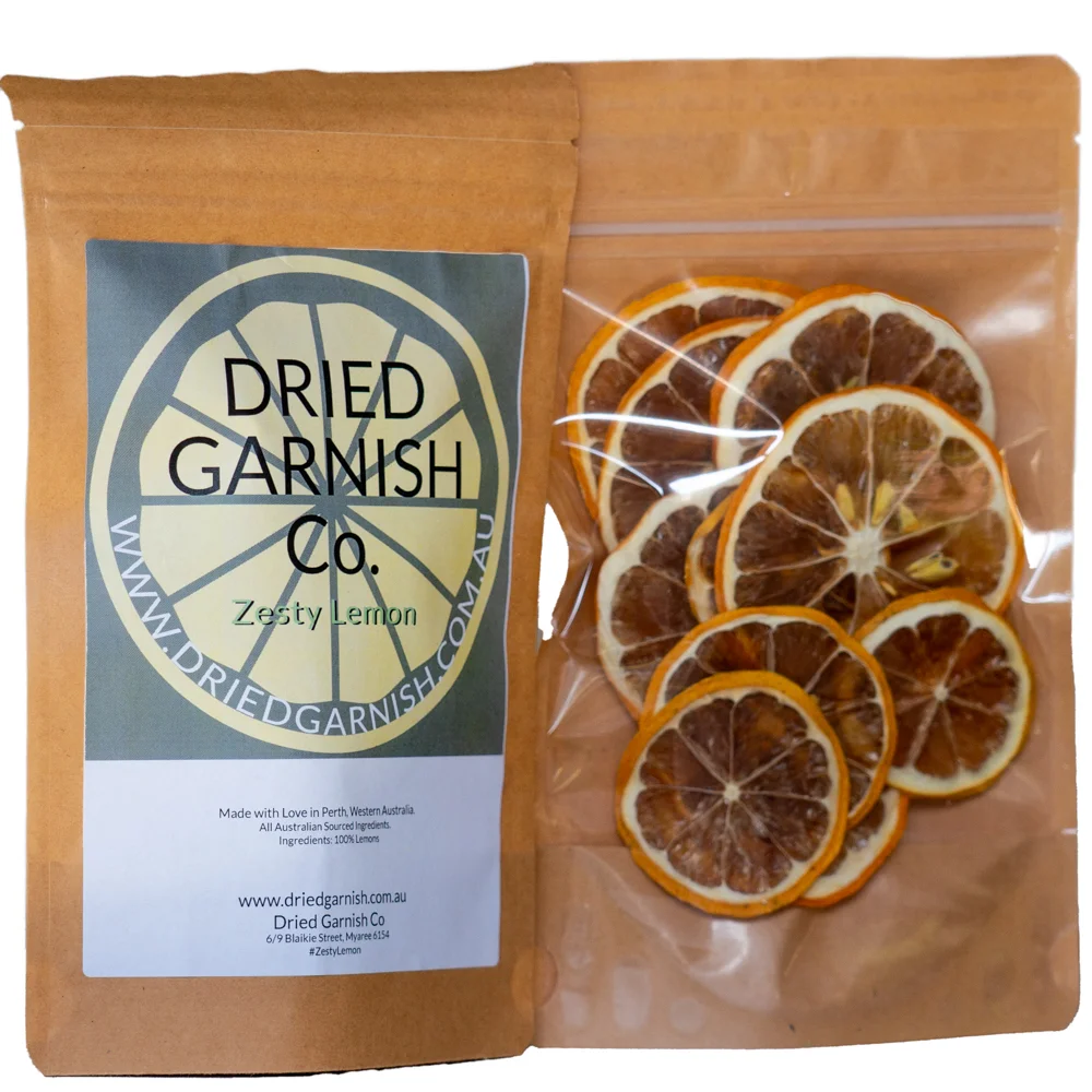 Photo of the Dried Garnish Zesty Lemon Pack both front and back