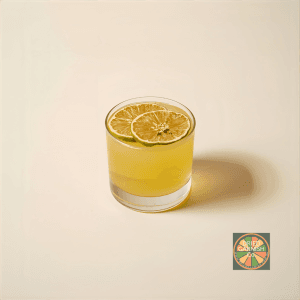 Photo of a cocktail with a Dried Garnish Strictly Lime disc on top.